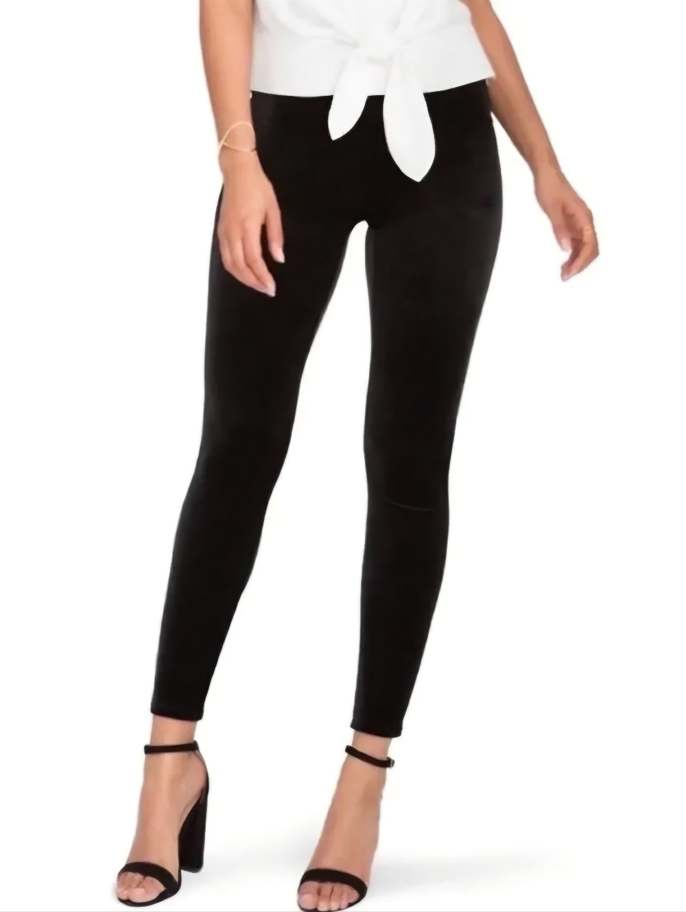 SPANXโ Black Velour Velvet High-Rise Elastic Waist Pull On Leggings Women's SZ L